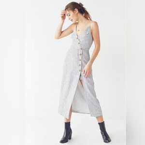 Urban Outfitters Amber Striped Linen Button-Through Midi Dress Euc Size S.